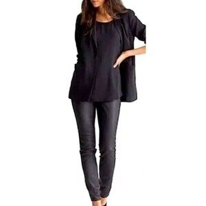 Eileen Fisher Pull On Leggings Pants Black Lamb Leather Front Panel-sz Large